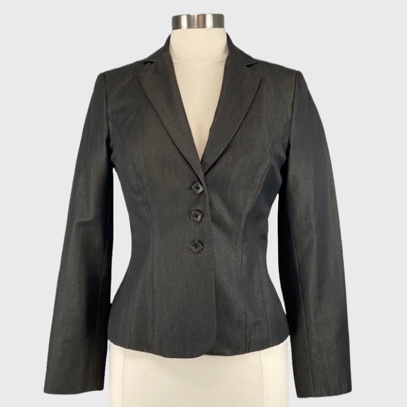 Peace Of Cloth Womens Fitted Blazer Charcoal Gray 3 Button Career Size 4